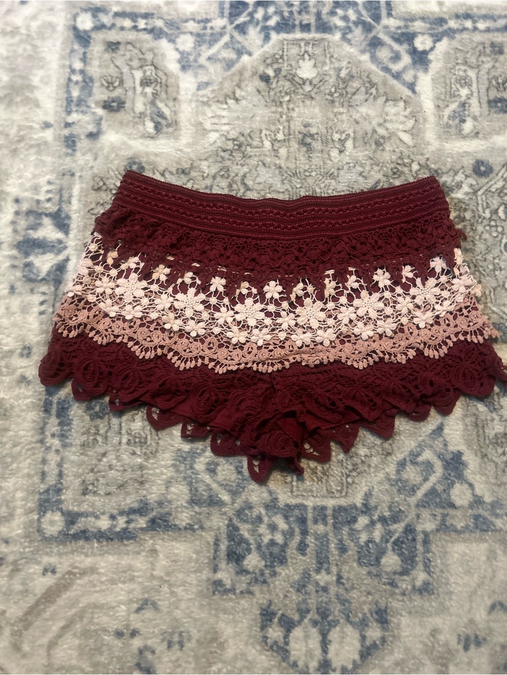 No Boundaries Crochet Lace Maroon and Pink Women's Shorts